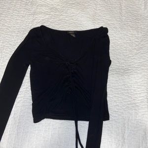 black tie up crop top